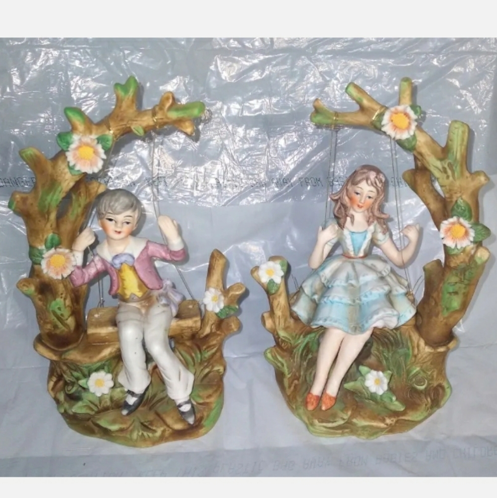 Vintage Ardalt Porcelain Boy & Girl on Swing Figurines